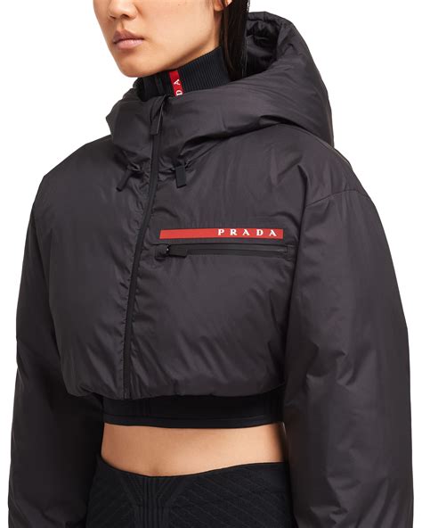 prada women's cropped puffer jacket|prada cashmere puffer jacket.